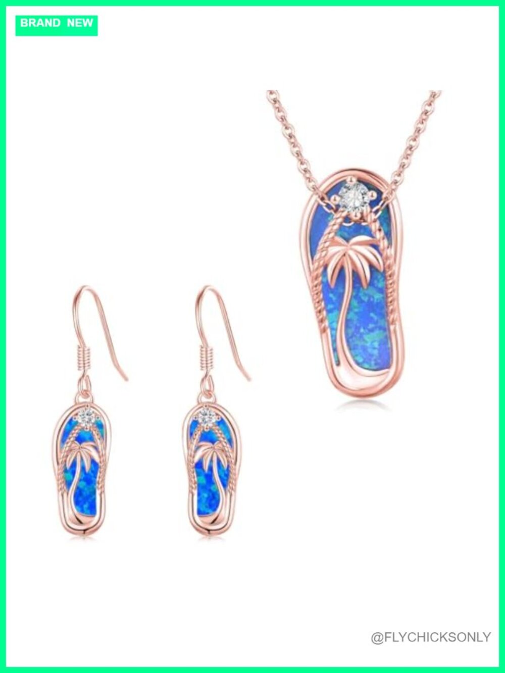 Opal Flip Flops Necklace and Earrings Rose Gold Plated Sterling Silver Jewelry